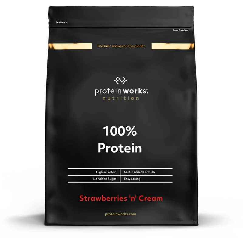 Protein Works - 100% Protein Powder, 100 Servings, Quad Protein Blend, Low Calorie, Low Fat Protein Shake, Phased Protein Release, Strawberries 'n' Cream, 2.5kg