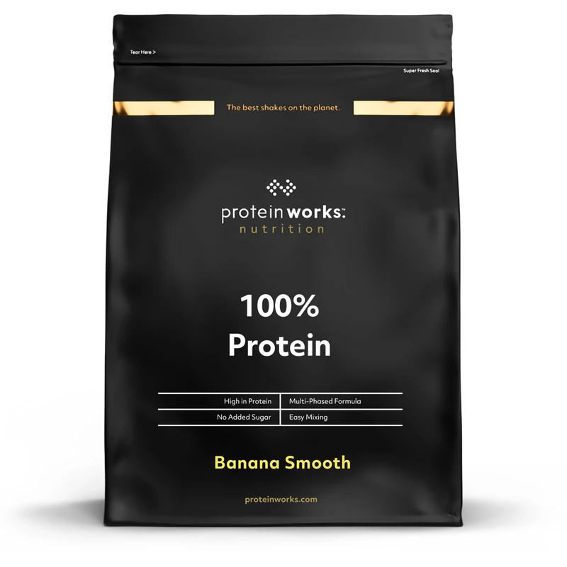 Protein Works - 100% Protein Powder, 100 Servings, Quad Protein Blend, Low Calorie, Low Fat Protein Shake, Phased Protein Release, Banana Smooth, 2.5kg