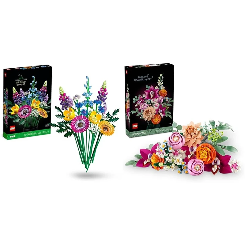 LEGO Botanicals The Maximalist Bundle: Wildflower Bouquet & Pretty Pink Flower Bouquet for Bold Home Décor 10313 + 10342