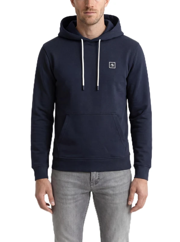 Scotch & Soda Men's Logo Badge Regular-fit Hoodie Hooded Sweatshirt, Sky Captain 401, M