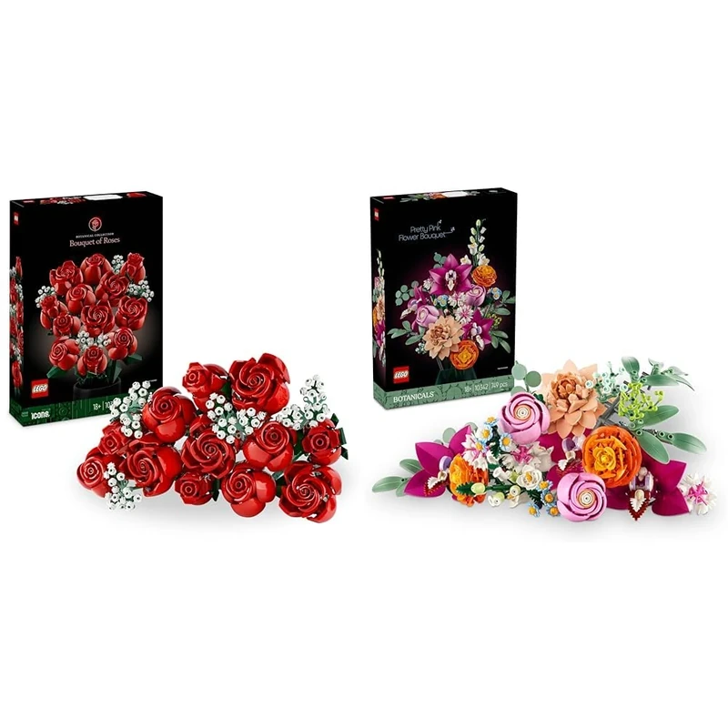 LEGO Botanicals The Grand Millenial Bundle: Bouquet of Roses & Pretty Pink Flower Bouquet for Elegant Home Décor 10328 + 10342