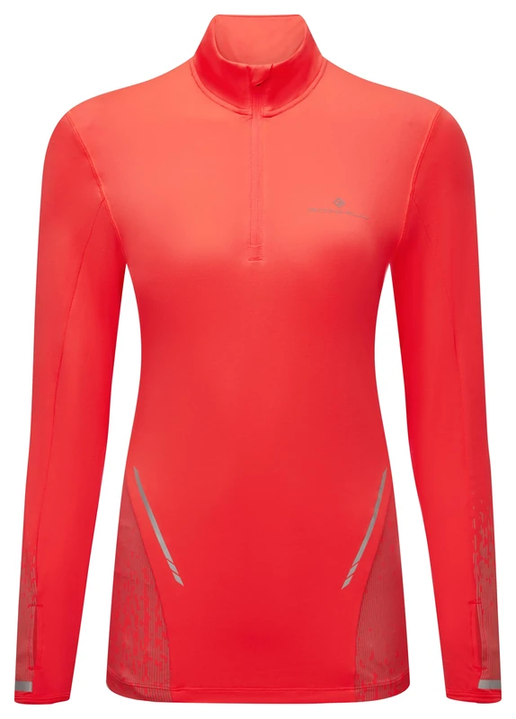 Ronhill Running, Wmn's Tech Reflect 1/2 Zip, Hot Coral/Reflect, 14