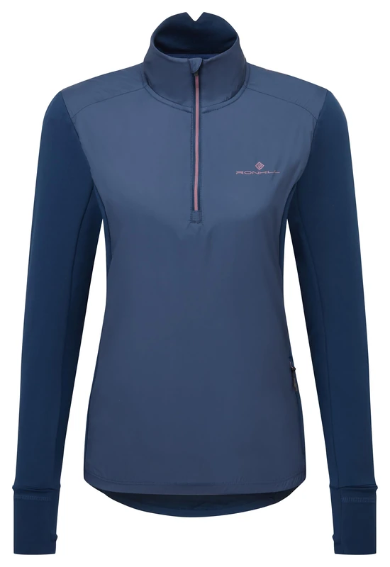 Ronhill Running, Wmn's Tech Wind-Block 1/2 Zip, Dark Navy/Dusty Tulip, 10
