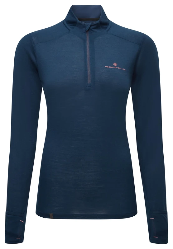 Ronhill Running, Wmn's Tech Merino 1/2 Zip, Dark Navy/Dusty Tulip, 8