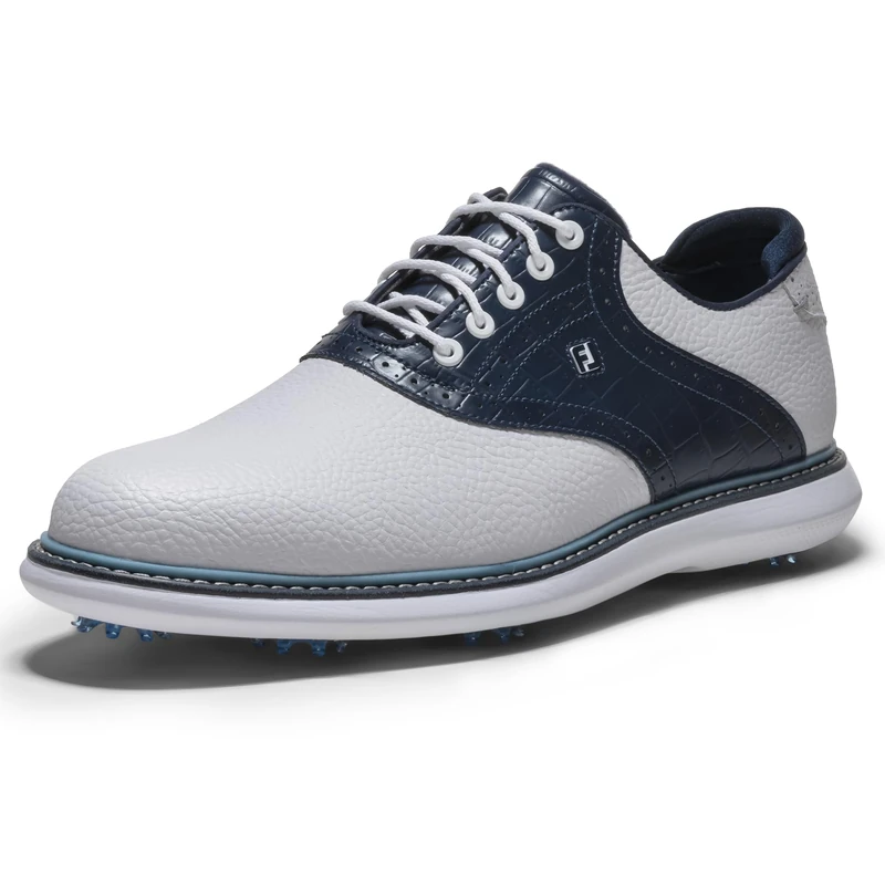 FootJoy Men's Traditions Golf Shoes, White/Navy/Blue, 9 UK Medium