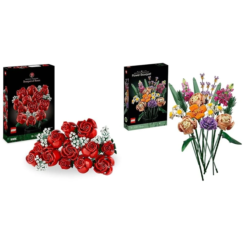 LEGO Botanicals The New Classic Bundle: Bouquet of Roses & Flower Bouquet for Timeless Décor 10328 + 10280