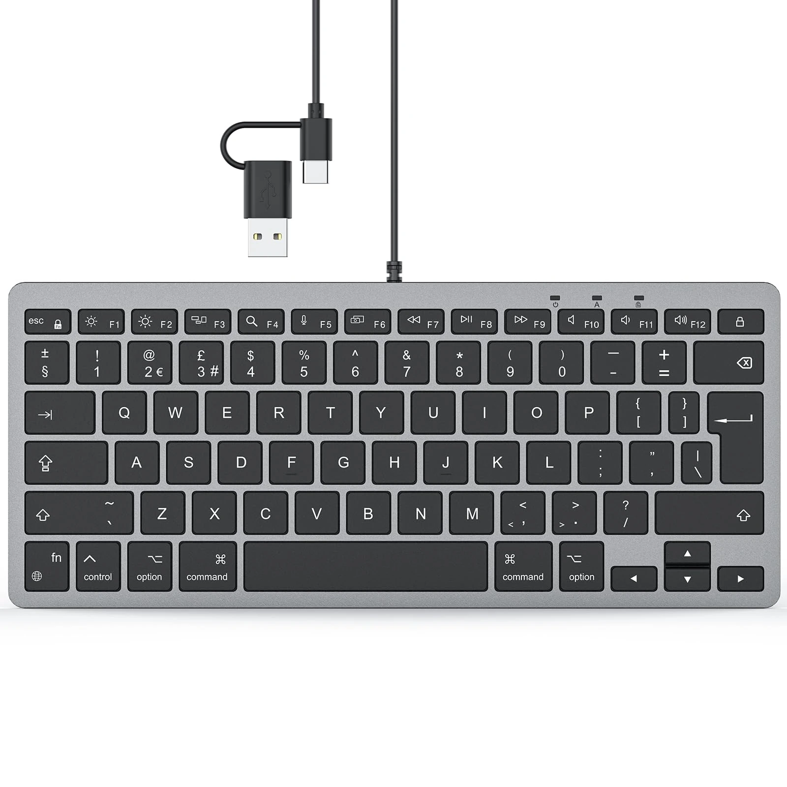 TECURS Wired Keyboard for Mac, QWERTY UK Layout Mini Keyboard for Mac OS with USB A and Type C 2-in-1 Connector for Apple iMac, MacBook Pro/Air, Mac Pro, Mac Mini, Black