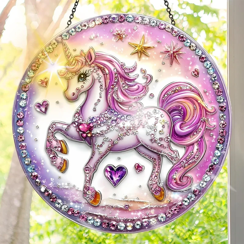 Colorful Acrylic Horse Suncatcher, Printed Stained Glass Style Window Decor, Rainbow Maker Wall Art, Gift Idea & Garden Ornament, 7.8 x 7.8 Inch