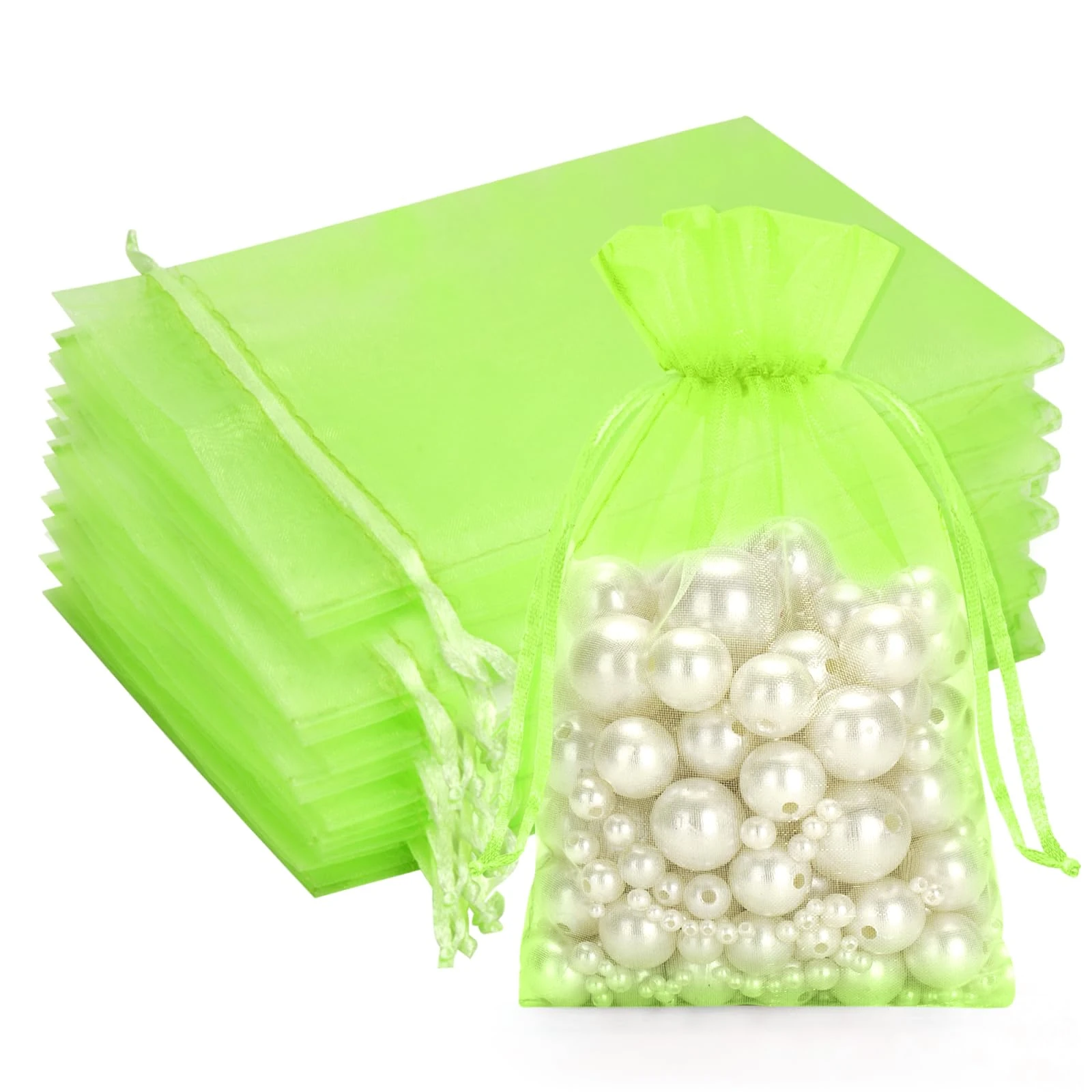 G2PLUS Light Green Organza Gift Pouches, 10x15 CM Medium Organza Favour Bags, 50 PCS Wedding Jewelry Bags, Clear Mesh Pouches Perfect for Wedding, Christmas, Birthday, Anniversary