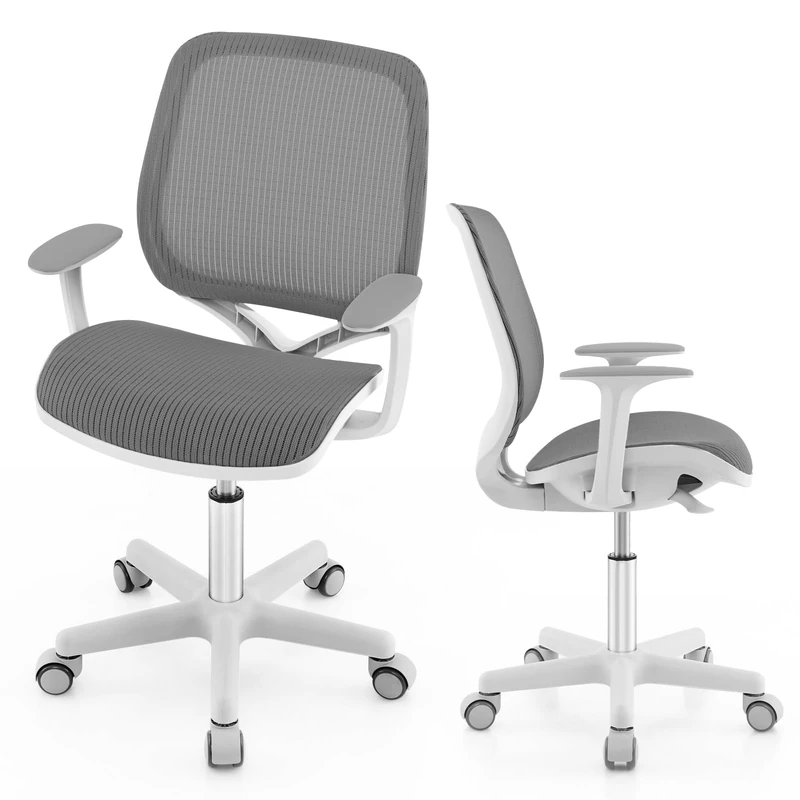 FANTASK Children's Desk Chair with Backrests and Armrests, Ergonomic 360° Rotatable for Children from 6 Years (Grey)