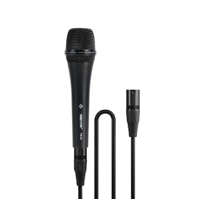 Phenyx Pro Vocal Microphone, Supercardioid Dynamic Mic with 16.4 ft XLR Cable, Mic Clip, Storage Bag, Wired Handheld Microphone for Singing, Stage, Studio, Karaoke (PM-26)