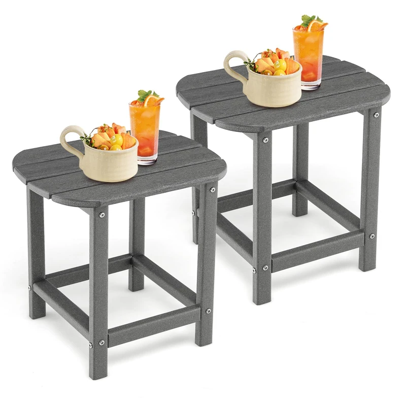 FANTASK Small Balcony Table, Set of 2, Coffee Table, Outdoor Side Table for Garden, Balcony, Patio (Grey), 48 x 37 x 46 cm
