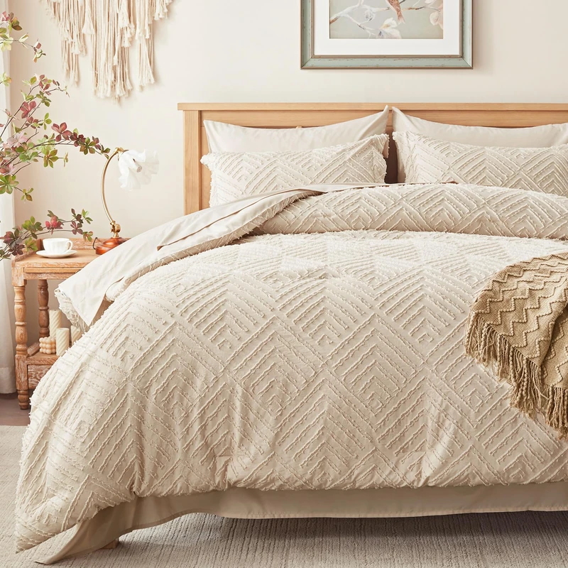 Zzlpp Queen Comforter Set 7 Piece, Beige Bed in a Bag Queen Bedding Sets