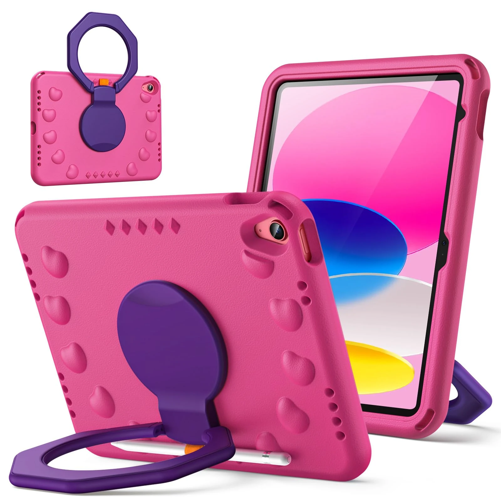 JETech Kids Case for iPad (A16) 11th/10th Generation (2025/2022) with 360 Degree Rotating Handle Stand, Shockproof Lightweight Tablet Cover with Pencil Holder (Plum)