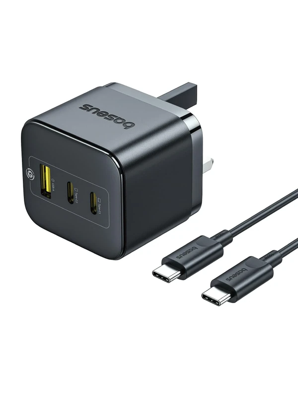 Baseus 65W USB C Charger Plug UK, MacBook Charger, PPS 3-Port Fast Charging Compact GaN USB C Charger, Compatible with MacBook Pro/Air, iPhone 17 16 15, iPad, Galaxy S24/S23, Steam Deck, Switch