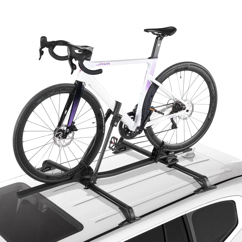 VEVOR Roof Bike Rack, 33 lbs Capacity, Upright Roof Mount Bicycle Rack with Secure Locking System for Most Standard Crossbars, Aluminum Upright Rooftop Bike Rack 1 Bike Carrier for Car SUV, Black