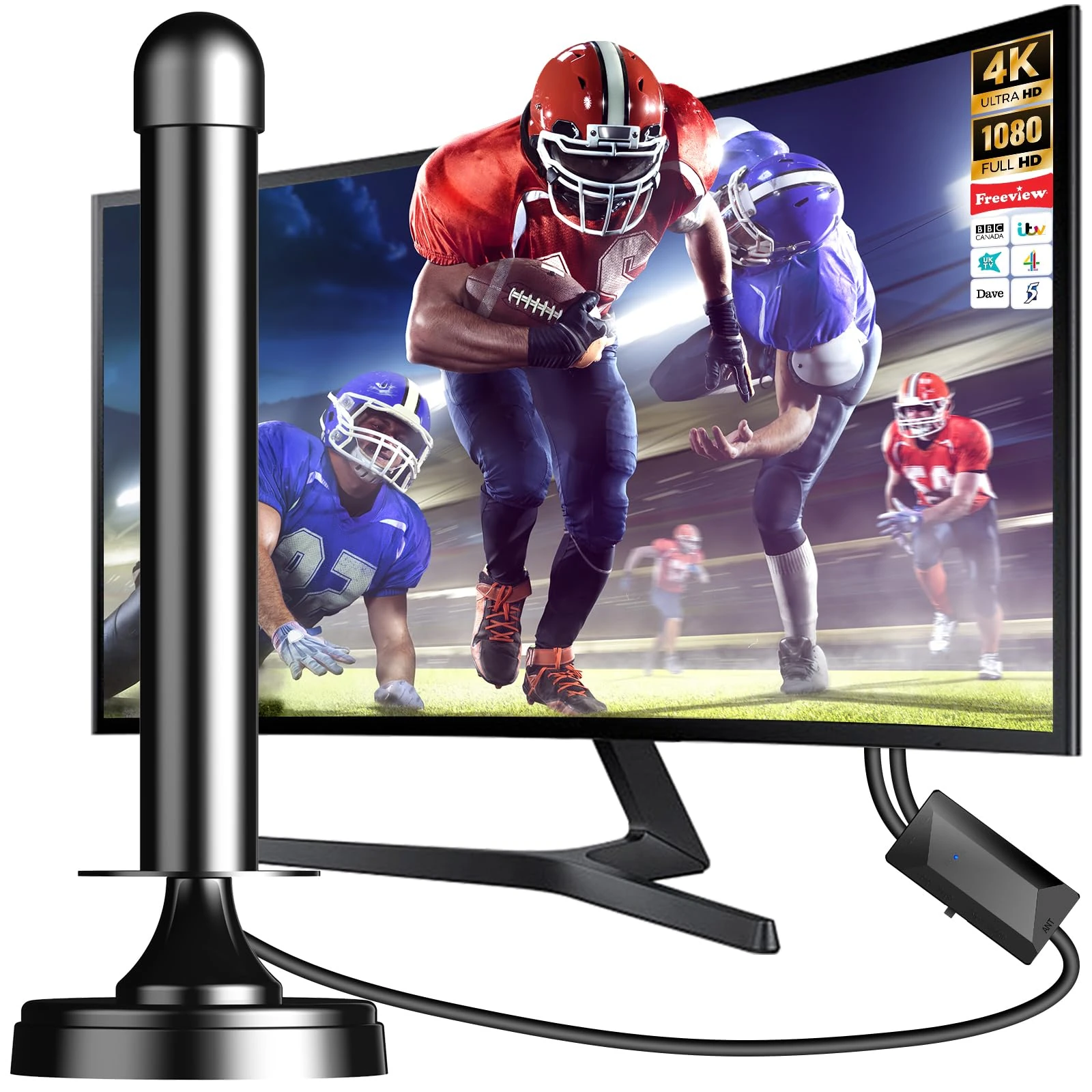 TV Aerial Indoor for Smart TV with Signal Booster + Magnetic Base, Digital TV Antenna indoor/outdoor with strong signal for 360°Long Range Reception Support 4K 1080P HDT All TVs