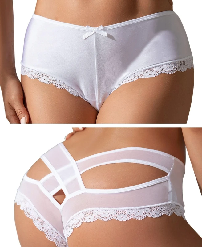 ohyeahlady Women's Underwear Lace Thongs Sexy Cross Backed Cheeky Knickers Panties Ladies Bikini Briefs White Satin Knickers Size 12 14