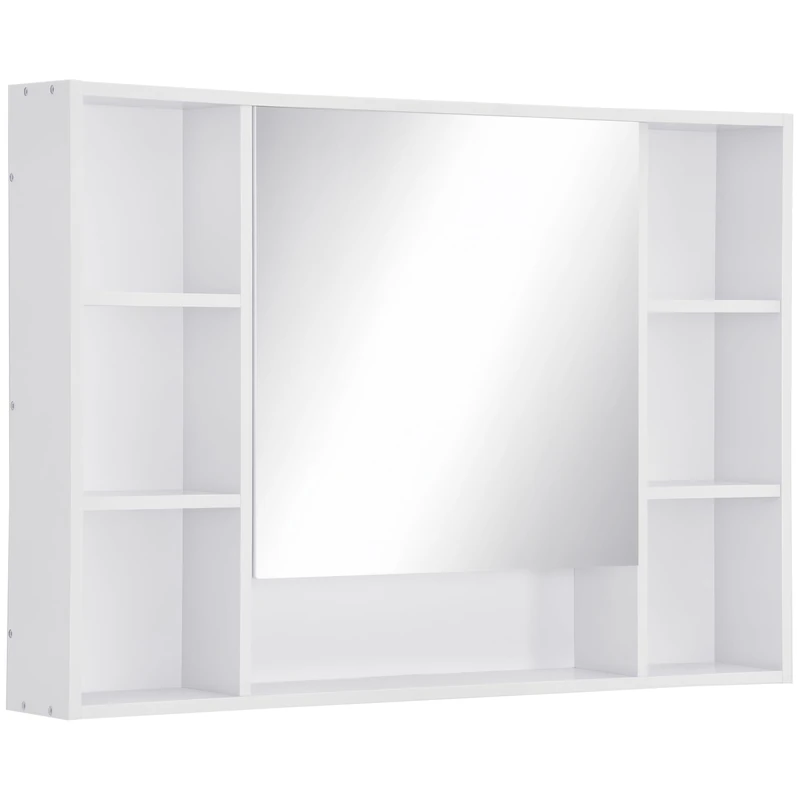 kleankin Wall Mounted Medicine Cabinet, 100cm W x 70cm H Bathroom Mirror Cabinet with Single Mirrored Door, Shelves and Storage Cupboard, White