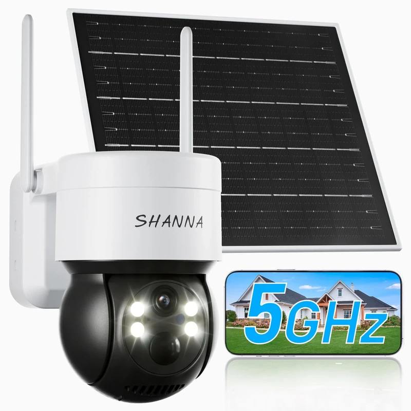 [5GHz & 2.4GHz] Solar Security Camera Outdoor Wireless, 7800mAh Battery and 6W Solar Panel, 2K 4MP Camera Outdoor Wireless CCTV with Floodlight,AI Motion Detection,20m Color Night Vision,2-Way Audio