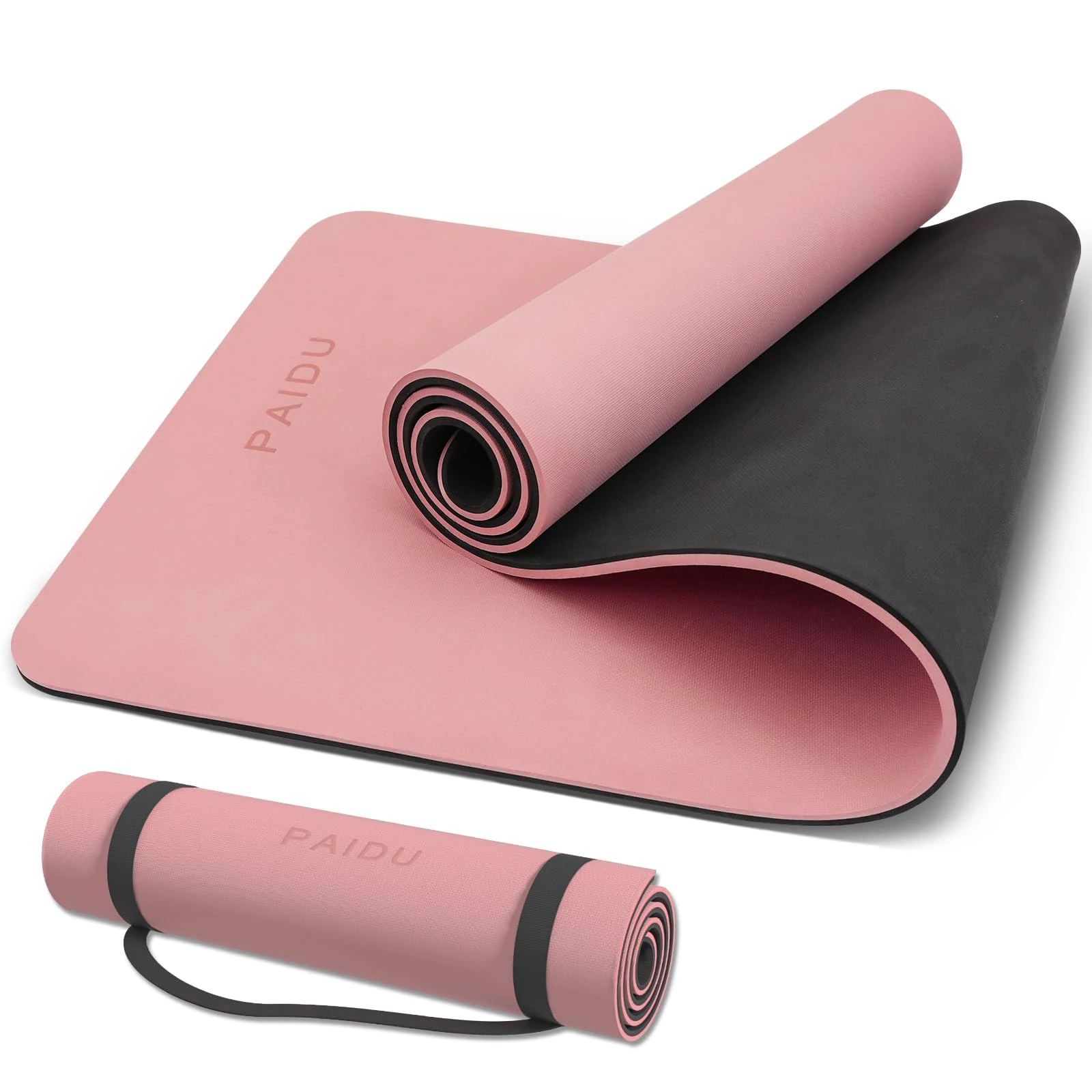 PAIDU Non-Slip Anti-Tear Extra Thick POE Yoga Mat - 183x61x10cm, All Ages, Carry Strap - Yoga, Pilates & Fitness (Pink + Black)