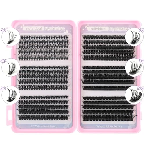 Silkiwinki Individuel Eyelashes 580PCS Natural Cluster Lashes Book D Curl False Lashes 8-16MM(30D+40D+50D+60D+80D+100D)