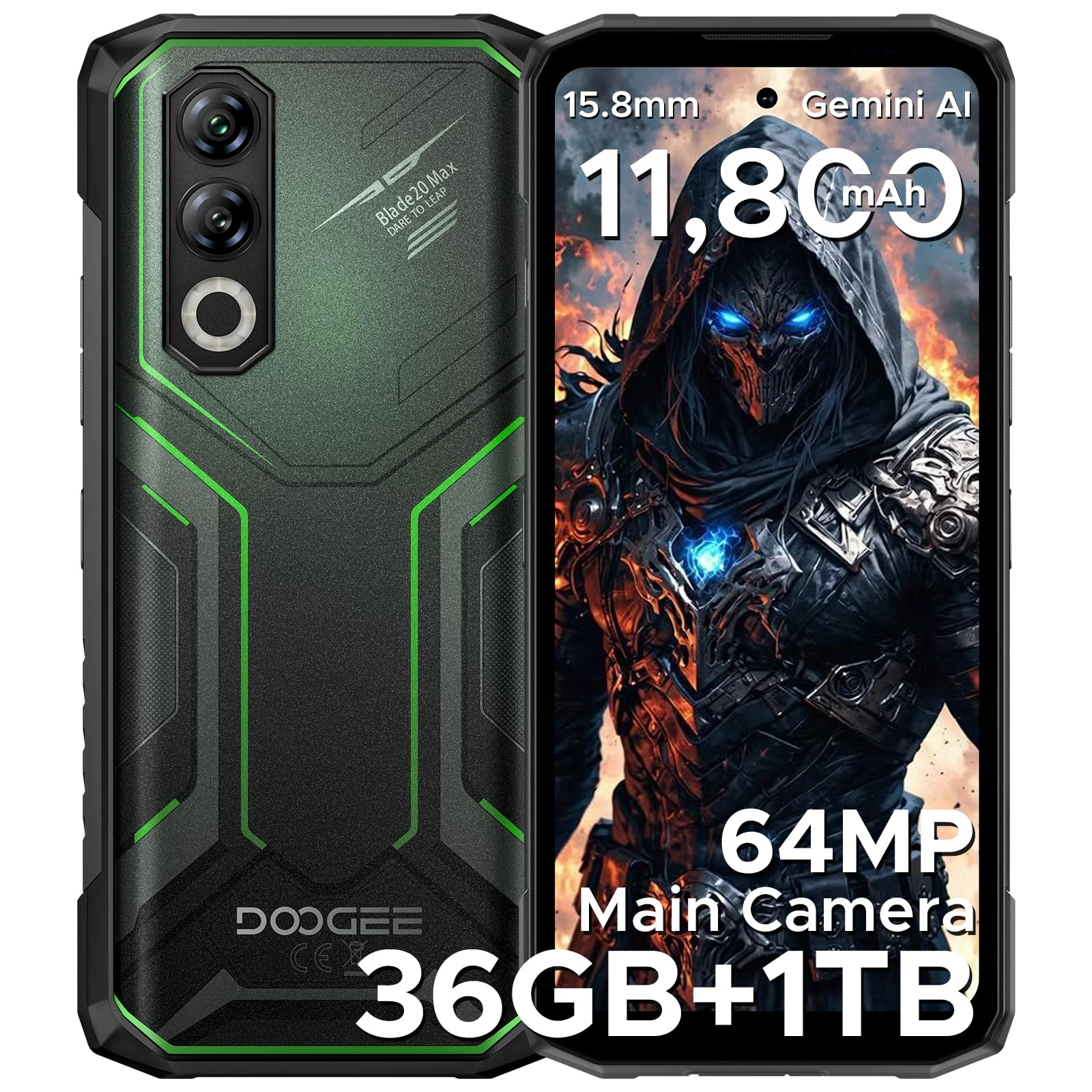 DOOGEE Blade 20 Max Android 15 Rugged Smartphone - 36GB+1TB, 11800mAh/33W & MTK Helio G100 6nm Octa Core Rugged Phone,120Hz 6.6" HD+,64MP+20MP+16MP,3 Card Slots Android Phone,Finger+Face ID/NFC/GPS