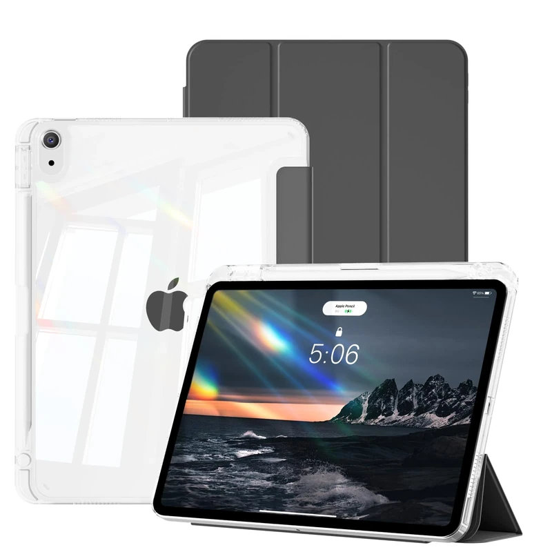 GKABXY Case for iPad (A16) 11th Generation 11 Inch 2025/iPad 10th Generation 10.9 Inch 2022 with Pencil Holder, Auto Sleep/Wake, Clear Back, Slim Stand Shockproof Cover for ipad 11/10, Black