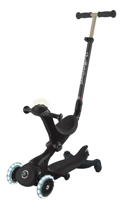Globber - GO•UP Deluxe Lights 360-3-Wheel Scooter with Seat and 360 Module, for Children from 15 Months to 6 Years, Black