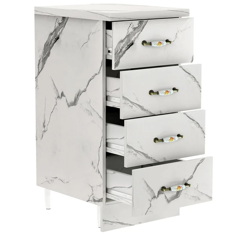 Shally Dogan Cabinet Base for Kitchen with 4 Drawers, Modular Cabinet with Solid and Durable Wood Frame, Organizer Dimensions 40 x 50 x 85H cm (Marble)