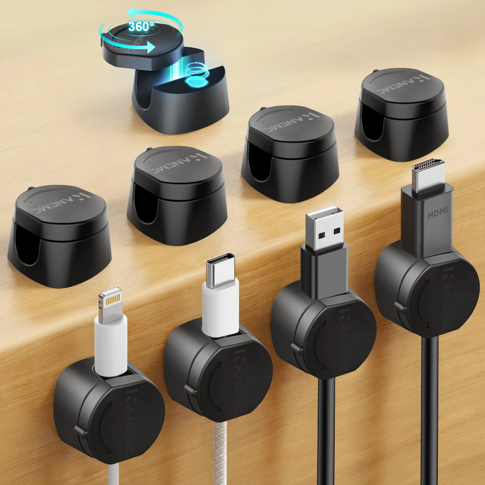 Kanemc Cable Tidy Clips, 360° Rotating Magnetic Twist-Lock Cable Management, Magnetic Cable Clips Self Adhesive Wire Organiser Desk Tidy Wire Clips for Desktop, Office, Home, Car (Black, 9 PCS)