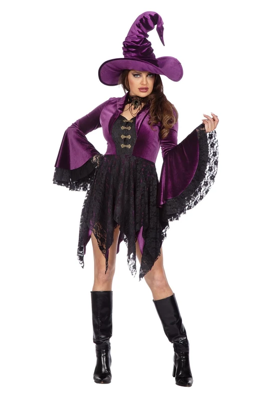 WILBERS & WILBERS 4661 Elegant Velvet Witch Dress for Women, Magician, Sorceress, for Carnival, Halloween Purple