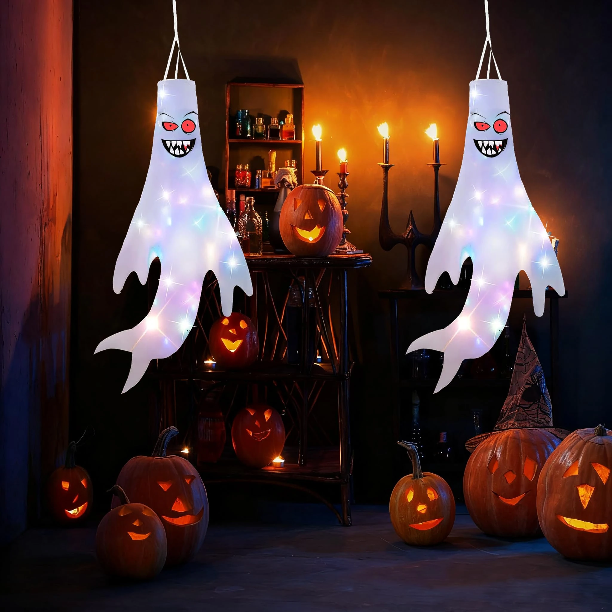 Ghost Windsock Halloween Decorations Outdoor, Xndryan 2Pcs Halloween Garden Decorations Hanging Ghost Decorations for Party, Yard, Haunted House