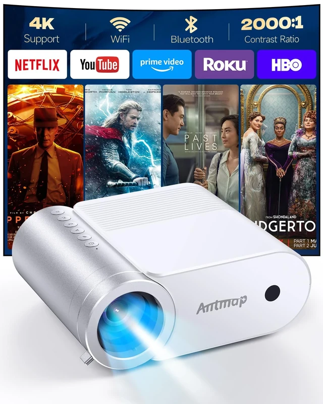 Mini Projector With WiFi 6 and Bluetooth 5.4, 400 ANSI Portable Projectors 1080P for iPhone, Home Cinema 4K Support Outdoor, 200” Display Screen, Compatible with Smartphone/HDMI/USB/TV Stick
