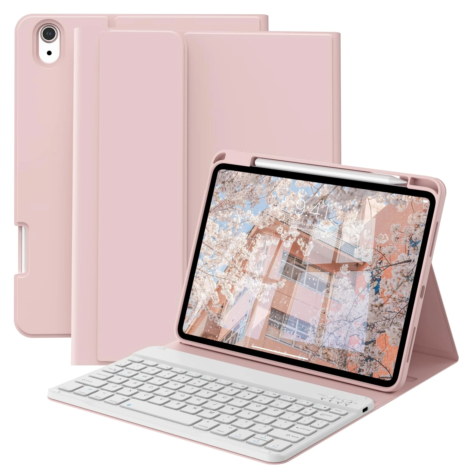 GKABXY Case with Keyboard for iPad A16 11th/10th Genration (2025/2022 11/10.9 Inch) with Pen Holder, Magnetically Detachable Wireless Bluetooth Keyboard cover for iPad 11/10, UK Layout, Pink