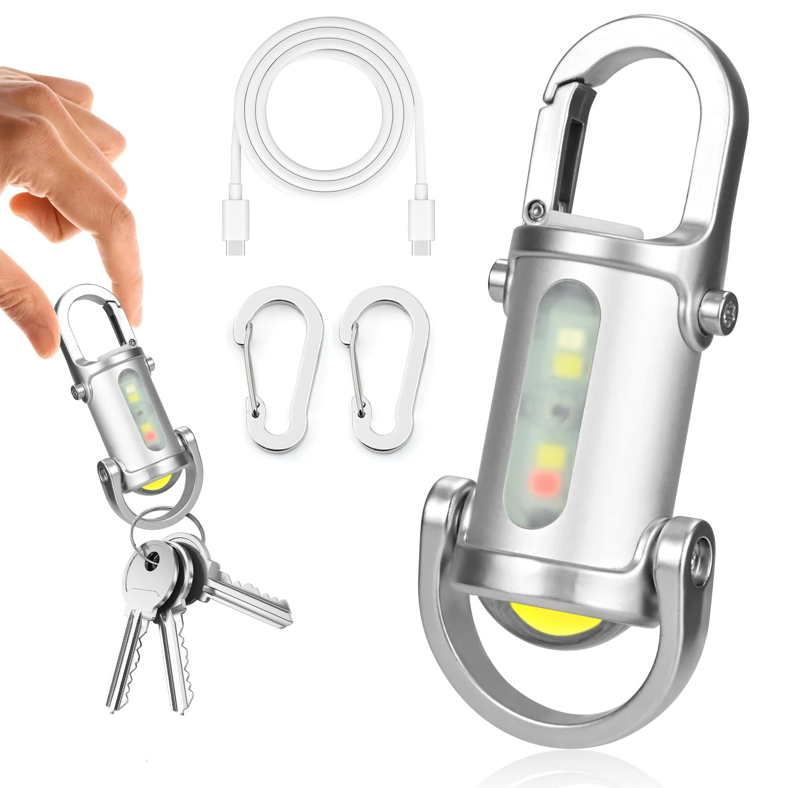 1200lm Super Bright Mini Keychain Flashlight Waterproof - Rechargeable LED Keychain Torch, Aluminum Alloy Version Keychain Flashlight, Compact & Portable Torch for Camping, Hiking, Emergency (White)