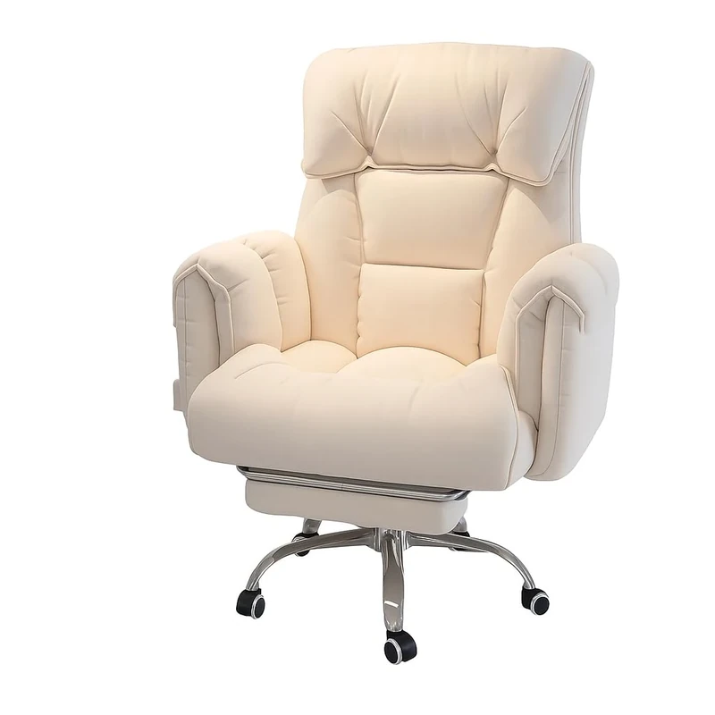AIERSH Big and Tall Office Chair with Foot Rest, High Back PU Leather Executive Office Chair with Adjustable Padded Armrests, Lumbar Support for Home or Work, Heavy Duty Computer Chair, White
