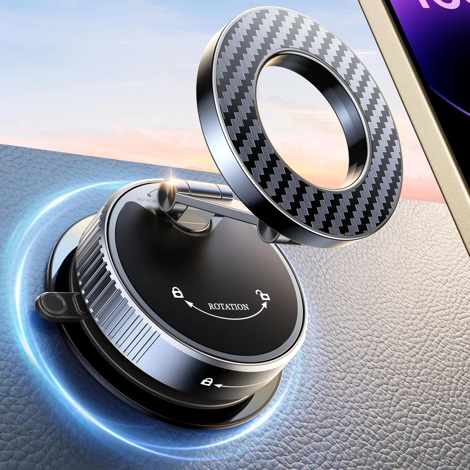Mohard 2025 Magnetic Phone Holder for Cars, [Nano Gel+Vacuum Suction] Car Phone Holder, 360° Adjustable Foldable & 2400GF Strong Magnet Dashboard for MagSafe Car Mount, for iPhone 17/16/15/14/13