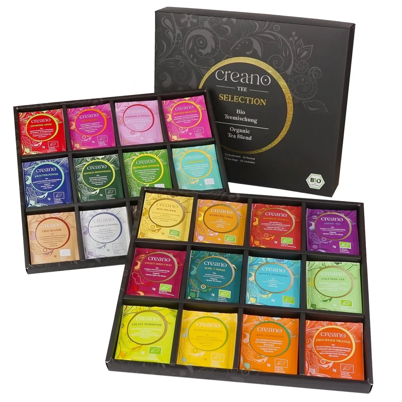 Creano Organic Tea Gift Set – 48 Organic Tea Bags in 6 Dreamy Varieties – 96 g*