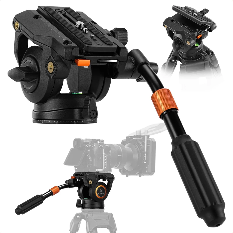 K&F CONCEPT Fluid Head, Tripod Fluid Head with Flexible 360° Pan & +90°/-75°, Lightweight Fluid Video Head Silky-Smooth Stable Tripod Head Mount Max Load 17.6lbs/8kg-BV40