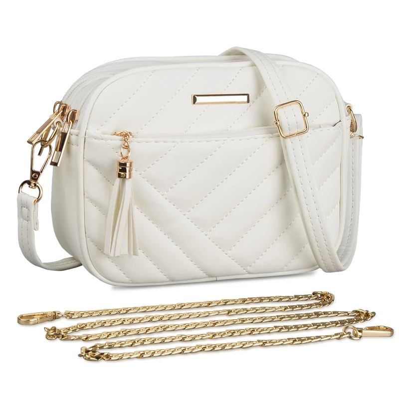 FITDON Crossbody Bag for Women, Small Leather Cross Body Bag Ladies Handbag Shoulder bags Phone Purse with 2 Detachable Straps, Beige