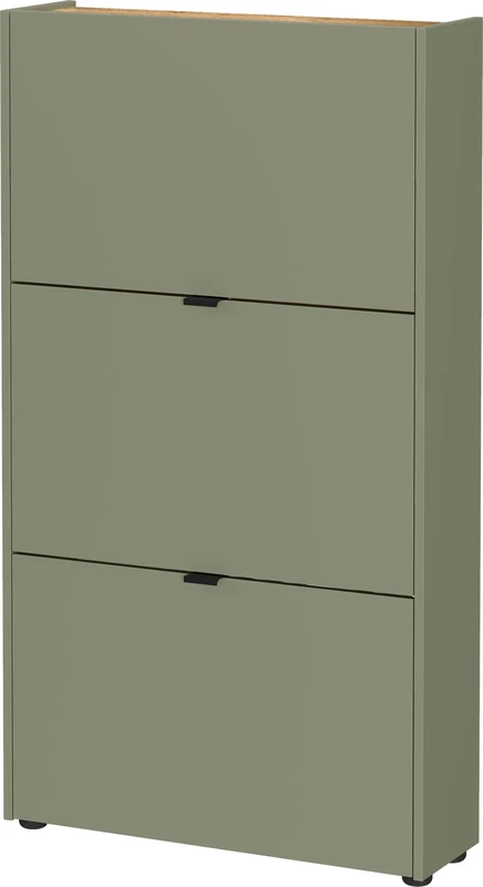 Germania Shoe cabinet 3235-629, in taupe green/Navarra oak finish, with soft-close mechanism, 71 x 126 x 22 cm (WxHxD)