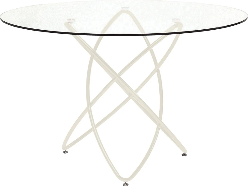 Kare Design Table Molekular, Greige, Glass Tabletop, Base Steel Frame, Round Diameter 120cm, Seats 4-6 People, Modern Elegant, Dining Table Furniture for Eating in Living Room, Kitchen