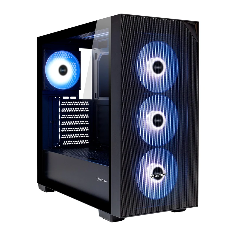 UNYKAch ATX REVELAT Mesh Black Chassis – Gaming Tower with 4 ARGB Fans, USB 3.0 & USB C Gen2, Tempered Glass Side, Supports Graphics Cards up to 425mm and Liquid Cooling 360mm