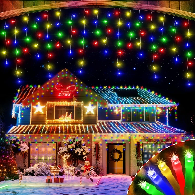 Heceltt Icicle Christmas Lights Outdoor, 40m/131FT 1280 LED Icicle Lights for Outside, 240 Drops Fairy Lights with 8 Modes, Waterproof Timer Memory for Xmas,Yard, Garden, Eaves, Patio(Multicolor)