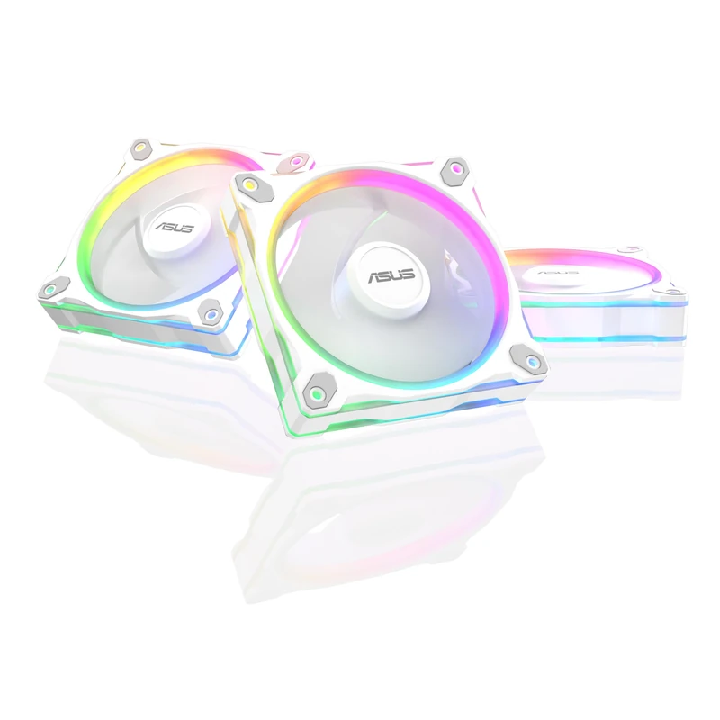 ASUS Prime MR120 ARGB Triple Pack White Edition, 120mm PWM Fans, 20 ARGB LEDs, 1600 RPM Fan Speed, 58 CFM Airflow, 28mm Frame Thickness, Aura Sync