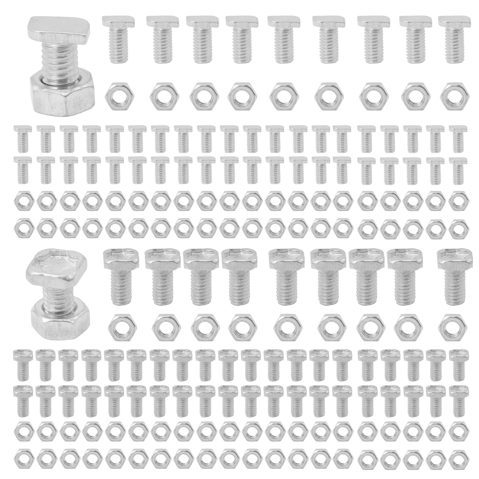 Greenhouse Nuts and Bolts, 100 Sets Aluminium Screws (50 Sets Each of T-Shaped and Square Nuts and Bolts) Essential Accessories for Greenhouse Maintenance