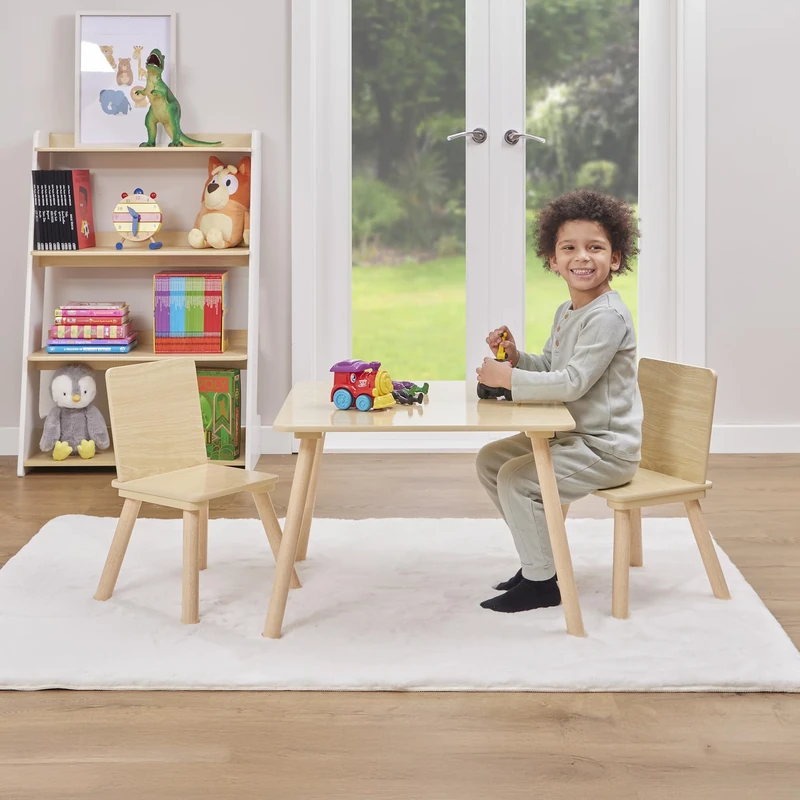 Liberty House Toys Kids Pinewood Table and 2 Chairs Set, Kids Wooden Table and Chairs, Children’s Playroom, Kids Furniture, Natural, Children's Table and Chairs, H440 x W600 x D600mm, TF6163