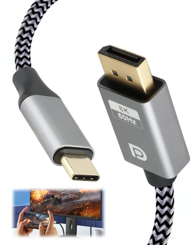 32.4Gbps USB C to DisplayPort 1.4 Cable 1.8m 8K@60Hz 4K@240Hz Thunderbolt 4 to DisplayPort, DP to USB C Cable Male to Male Cord for MacBook Pro Air XPS iPhone 15