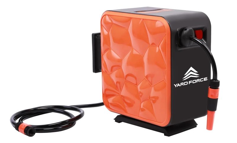 Yard Force HW HR20B Automatic Garden Hose Reel 20m - 180° Quick Release Wall Mount Auto Rewind 8 Bar Includes Spray Nozzle & Adapter Kit